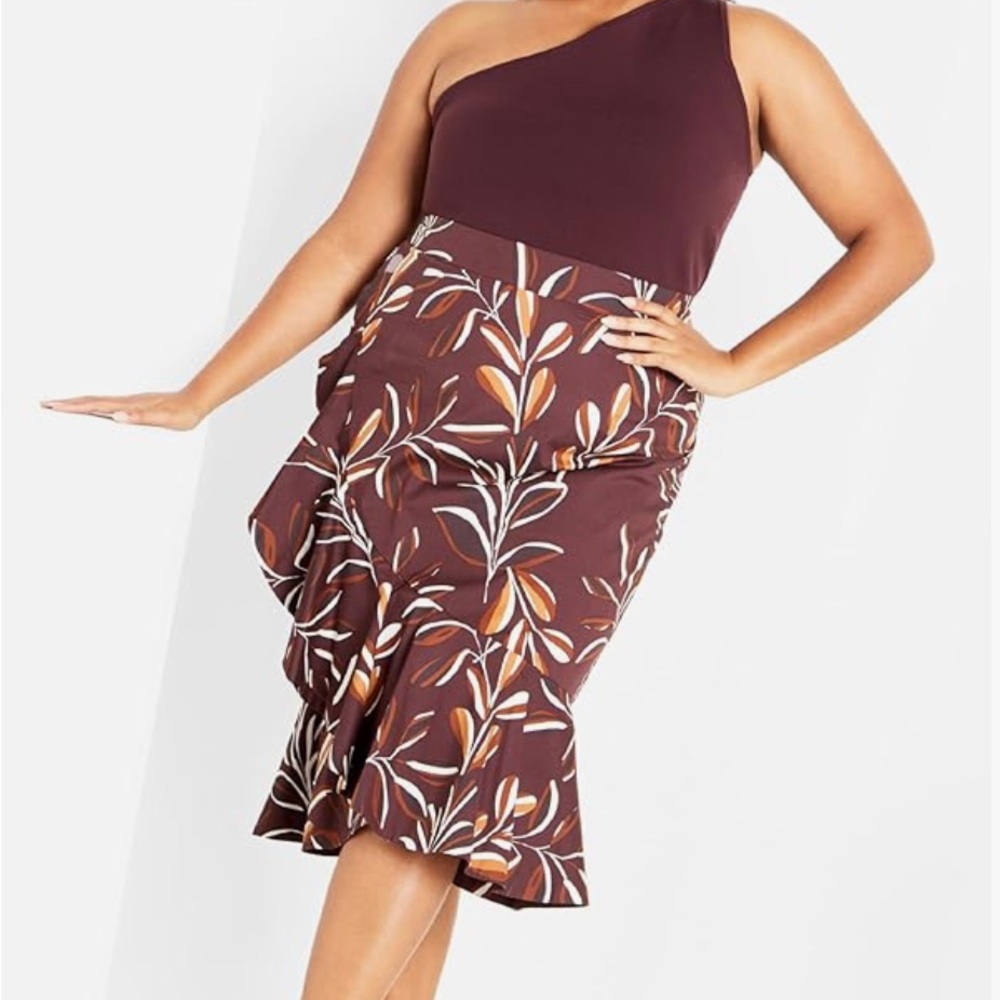 City Chic Brown and Cream Patterned Skirt